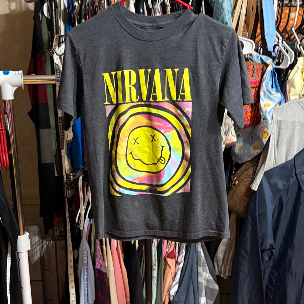 NIRVANA Kids Charcoal Tee with Vibrant Yellow Graphic